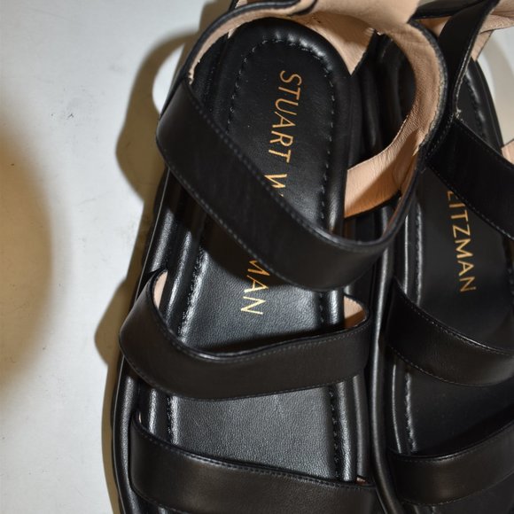 $550 Stuart Weitzman Gala Lift TALL Leather Sandal GLADIATOR BLACK 7  (PA4) - Picture 4 of 10